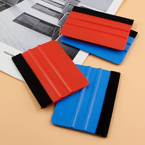 Miniatura 5 de Bonsicoky 4 unidades de goma de fieltro de plástico, para tintes de ventana, papel tapiz, calcomanías de calcomanías, 2 azules y 2 rojos