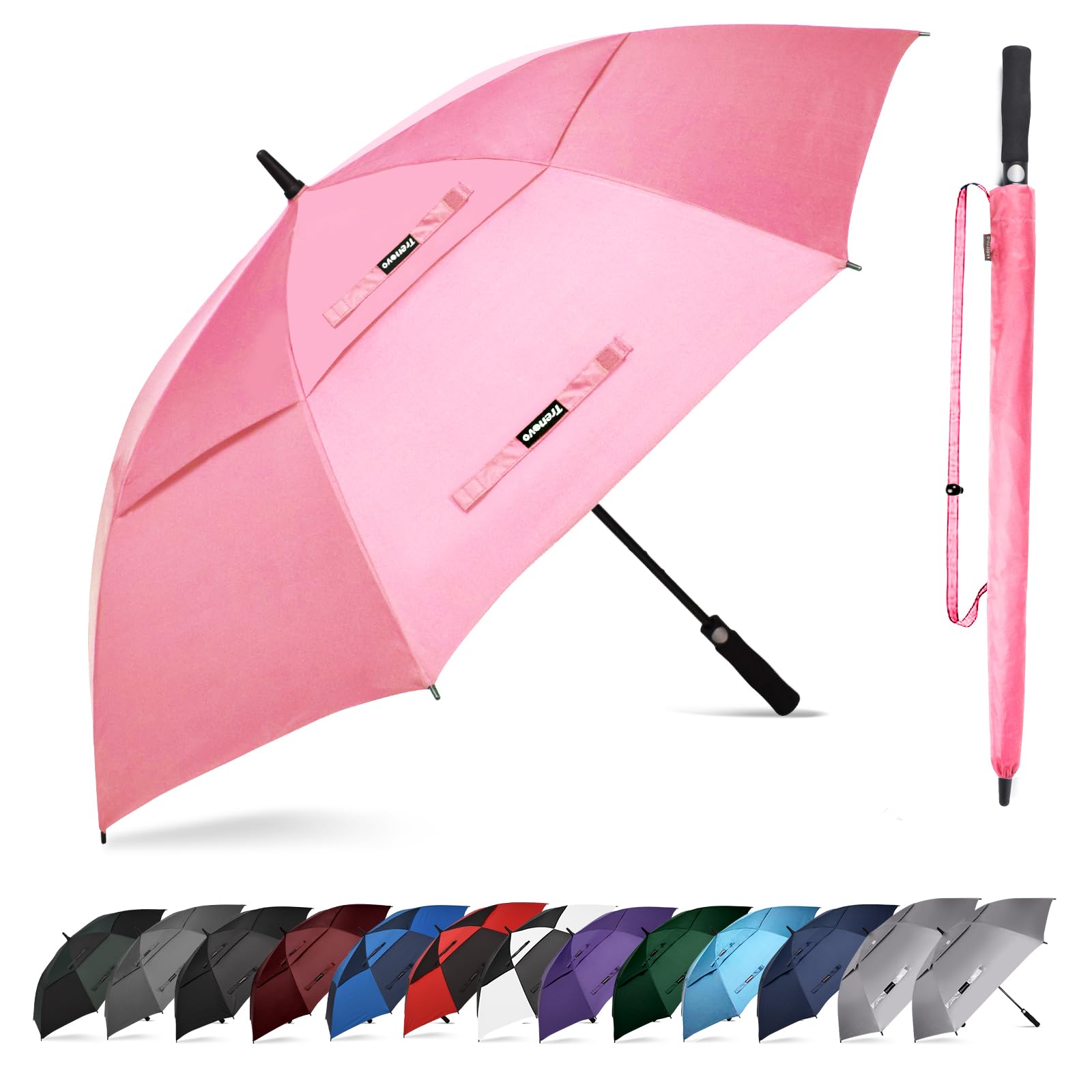 trenovo automatic open golf umbrella, 47/54/62/68/72 inch extra large umbrella oversize double vented canopy, uv protection waterproof windproof stick umbrellas for rain men and women