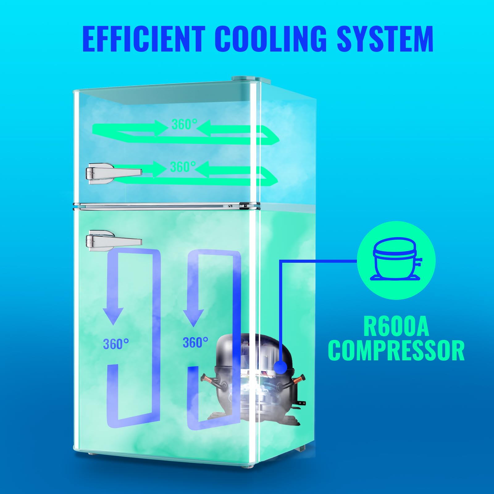 Small Refrigerator With Freezer Double Door Mini Fridge Adjustable Glass Shelves, Detachable Handle,7 Level Temperature Control Fridge For Dorm, Office, Apartment Blue on Fridge.com - View 6