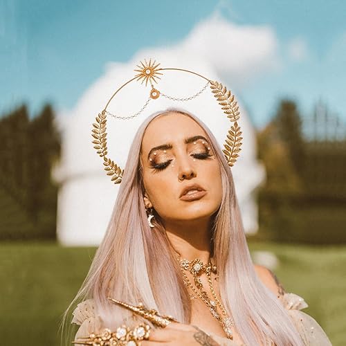 Miniatura 2 de L'VOW Corona de Mary Halo, tocado barroco de santo, estrellas, tiara y corona de diosa para mujer, disfraz de tocado de boda bohemio