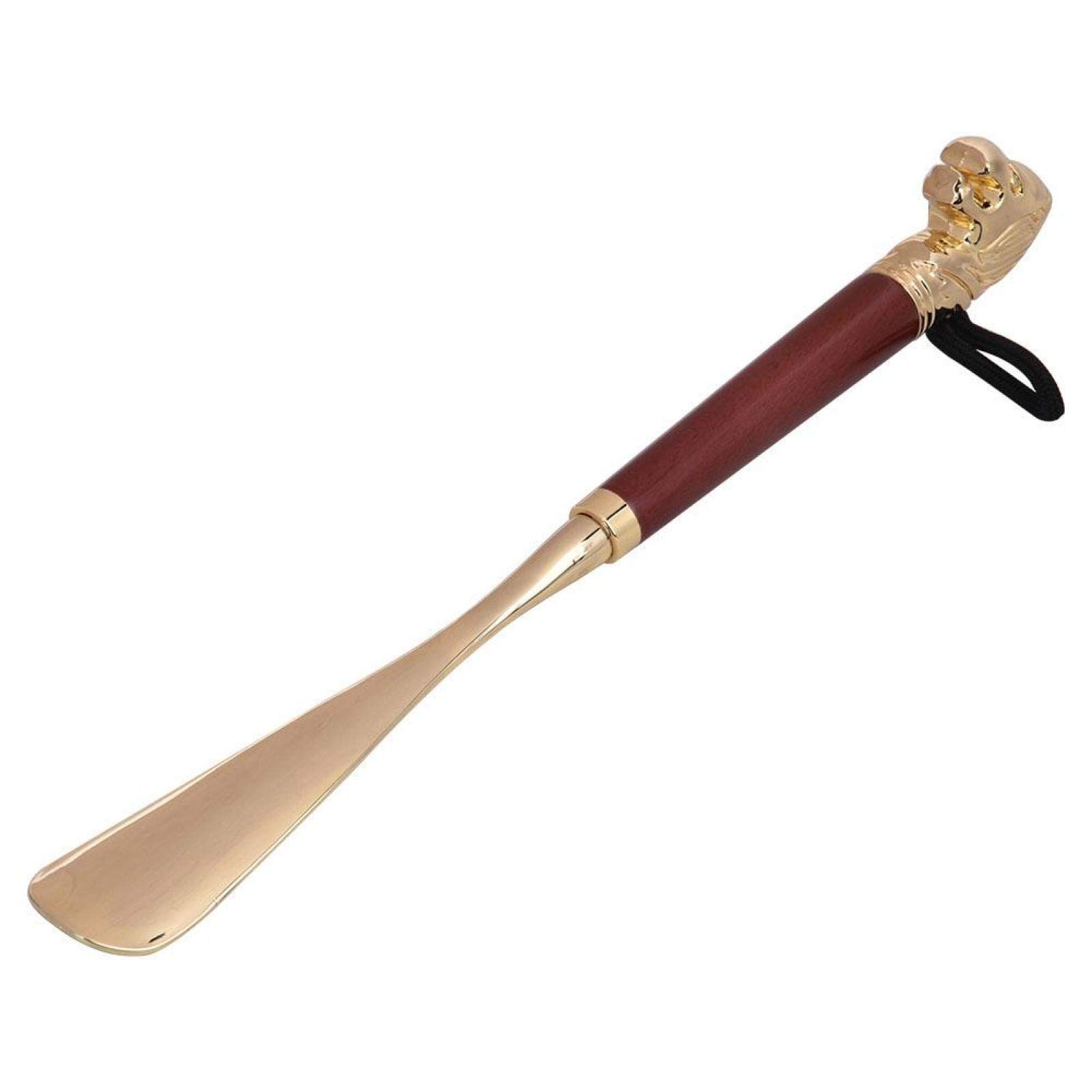 Calzascarpe Lungo Metallo, Elegante Calzascarpe in Legno e Metallo con Testa di Leone, Facile da Usare, 58 cm, Marrone, per Uomo e Donna