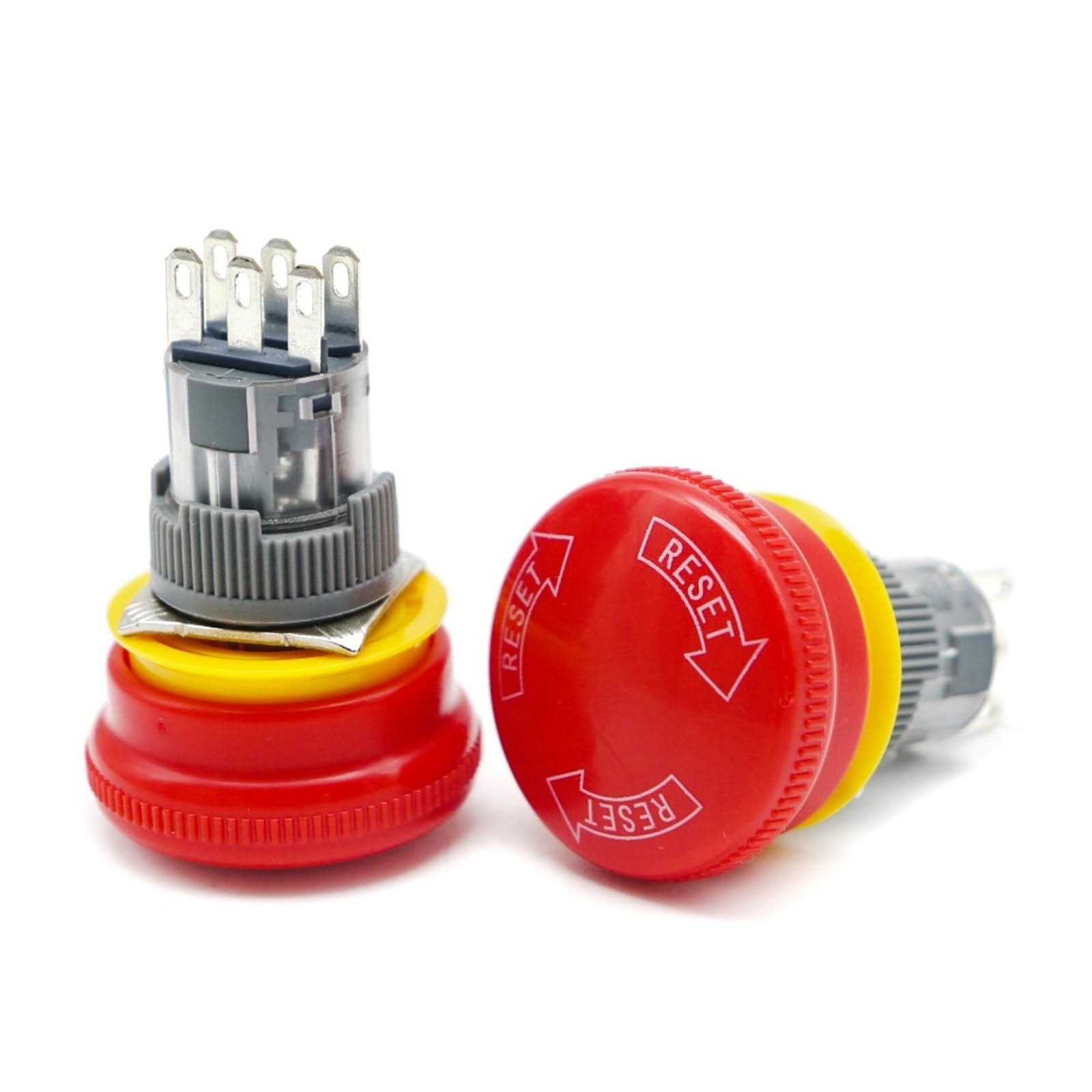 3 botones de parada de emergencia de cabeza grande de 16 mm para pausa de emergencia 1NO1NC 2NO2NC