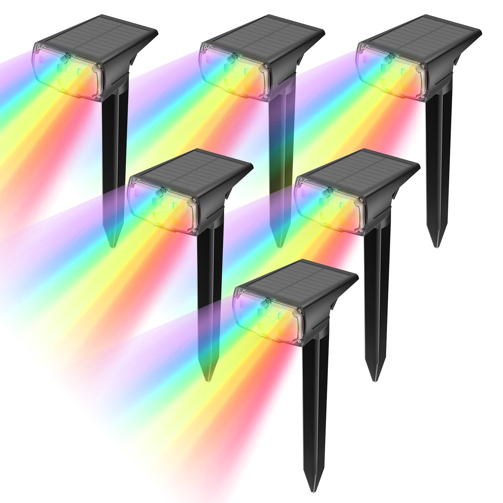 Solarleuchten Garten Solarstrahler Solarlampe Bunt/RGB, 8 Farben und 1 Regenbogenfarbe, LED Solar Gartenleuchte IP67 Wasserdicht für Außen Hof Terrasse Halloween Weihnachten Festivals 6 Stück