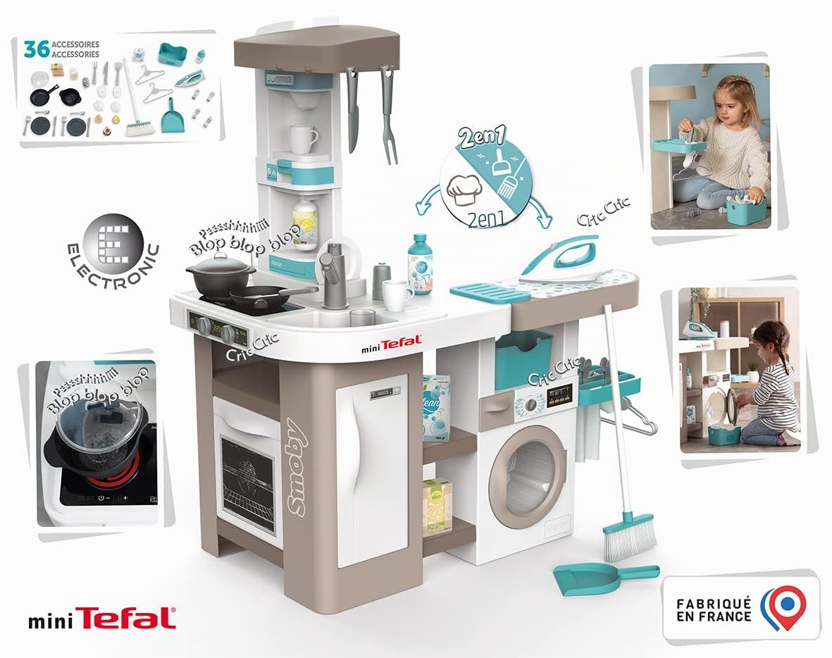 Smoby - Tefal Cuisine Clean - Jouet d'Imitation Cuisine et Ménage - 36 Accessoires - Fonctions Sonores et Mécaniques - A Partir de 3 Ans