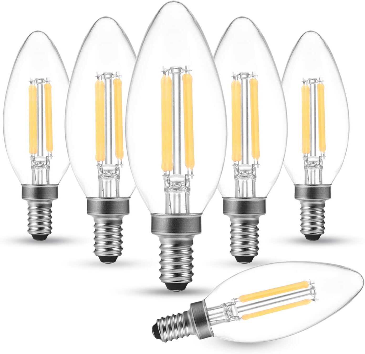 Tememdy E12 LED Edison Bulb,Warm White 2700K LED Candelabra Bulb,4W Dimmable LED Bulb,C35 Vintage LED,E12 Base Filament Clear,Pack of 6
