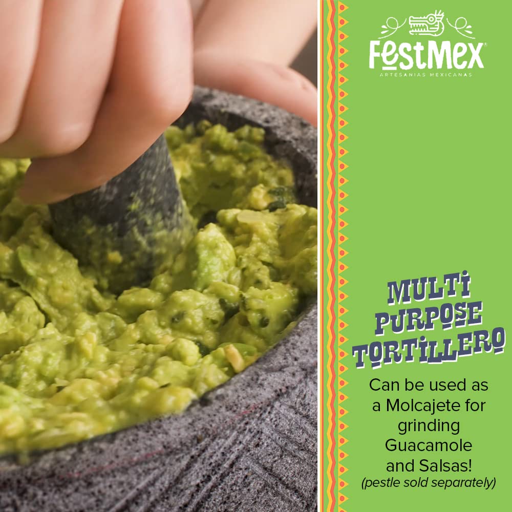 FESTMEX Genuine Handmade Mexican Volcanic Stone Tortilla Warmer, Heavy