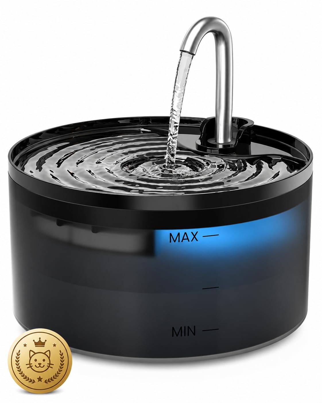 Cat Water Fountain, 2.1L/67oz Stainless Steel Pet Water Fountain for Cats Inside Drinking, Automatic Dog Cat Water Dispenser with Water Level Window (Plastic, Black 2L)-image-11
