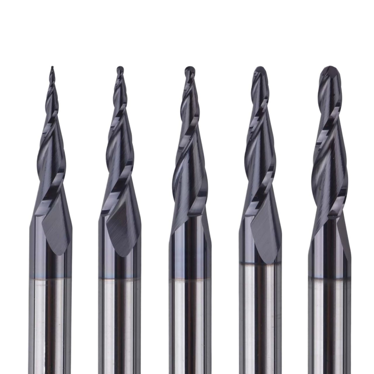 5 szt. 2-ostrzowych frezów stożkowych z końcówką kulistą, spiralny frez CNC z węglika wolframu 3,175/4/6/8 mm do drewna i metalu(5PCS-R1.5-47-D8)