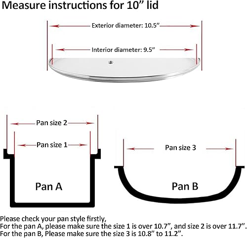 Miniatura 8 de Tapa de vidrio para sartén, cubierta de repuesto templado compatible con todos los utensilios de cocina de 12 pulgadas para sartenes, hierro fundido
