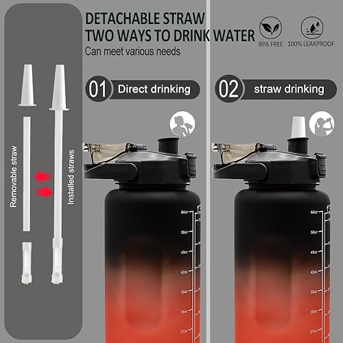 Miniatura 8 de Juego de 4 botellas de agua, 64 onzas, 28 onzas, 14 onzas, 9 onzas, botella de agua deportiva de gran capacidad, a prueba de fugas, botella de agua