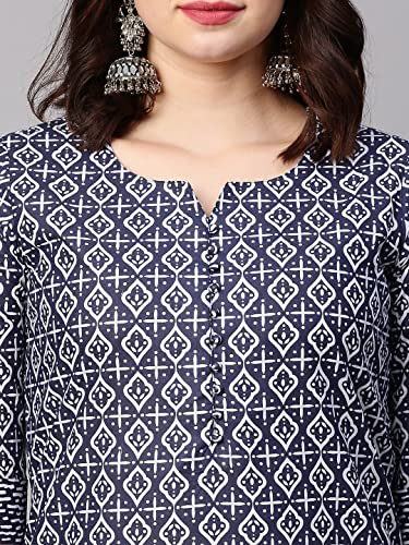 Image of ANNI DESIGNER Women's Cotton Blend Printed Straight Kurta With Pant