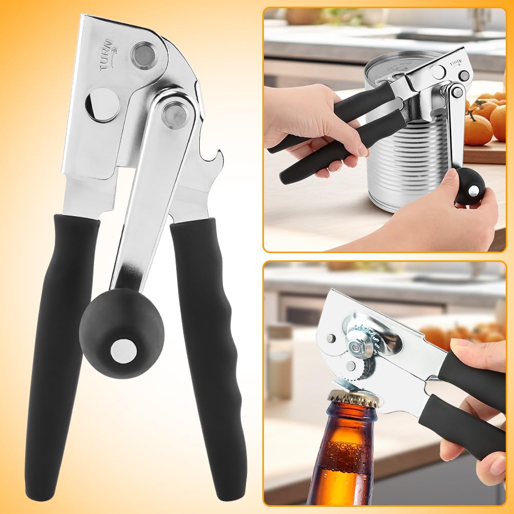 Abrelatas manual, abrelatas comercial con manivela plegable, abrelatas de mano fácil para latas grandes, apertura de latas sin esfuerzo, versátil para abrir botellas y tarros
