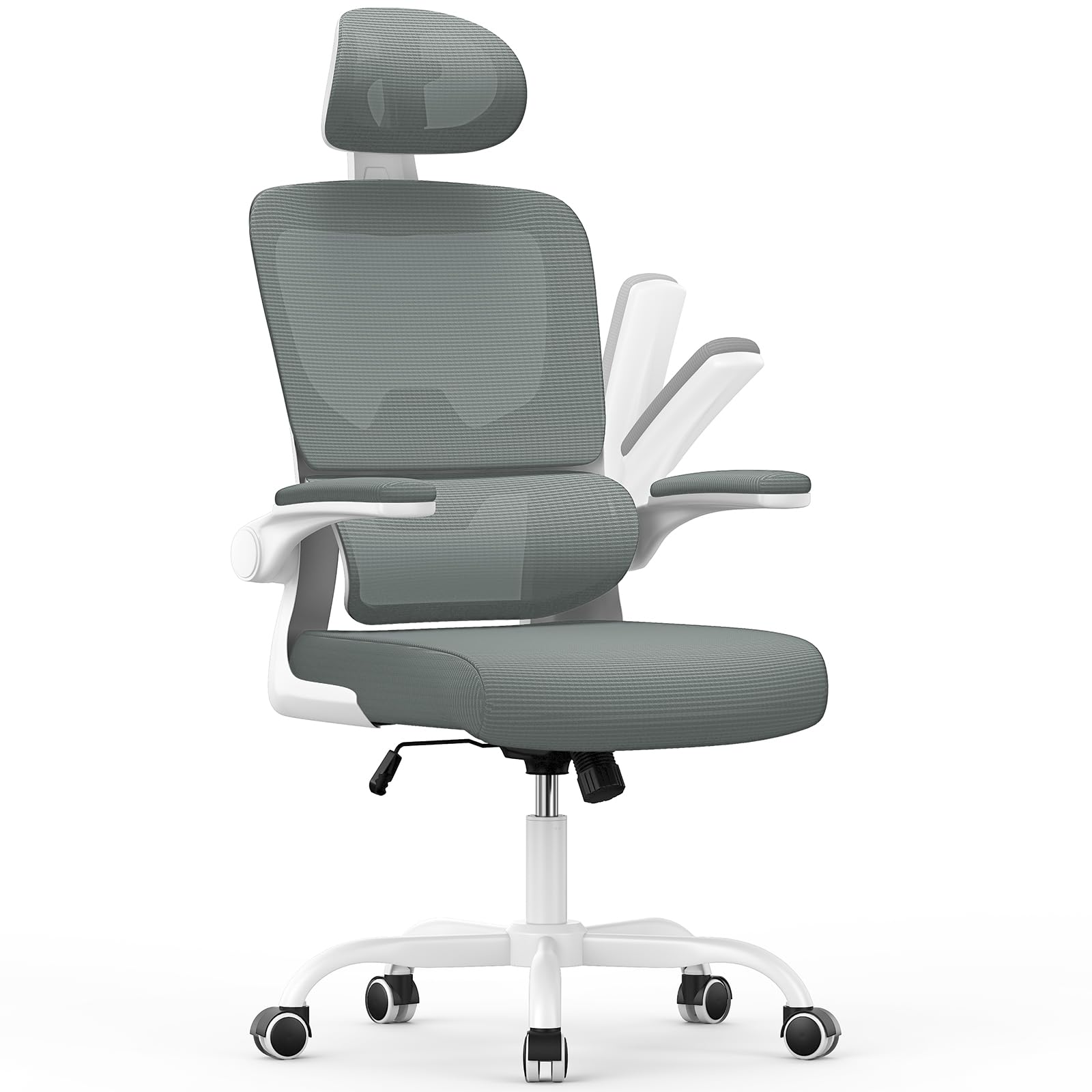 naspaluro Ergonomic Office Chairs, High Big Study Desk Computer Chair with Back Support, Adjustable Headrest and Flip-up Armrests Dark Gray Work Chair, Swivel Comfy PC Mesh Home Office Chairs