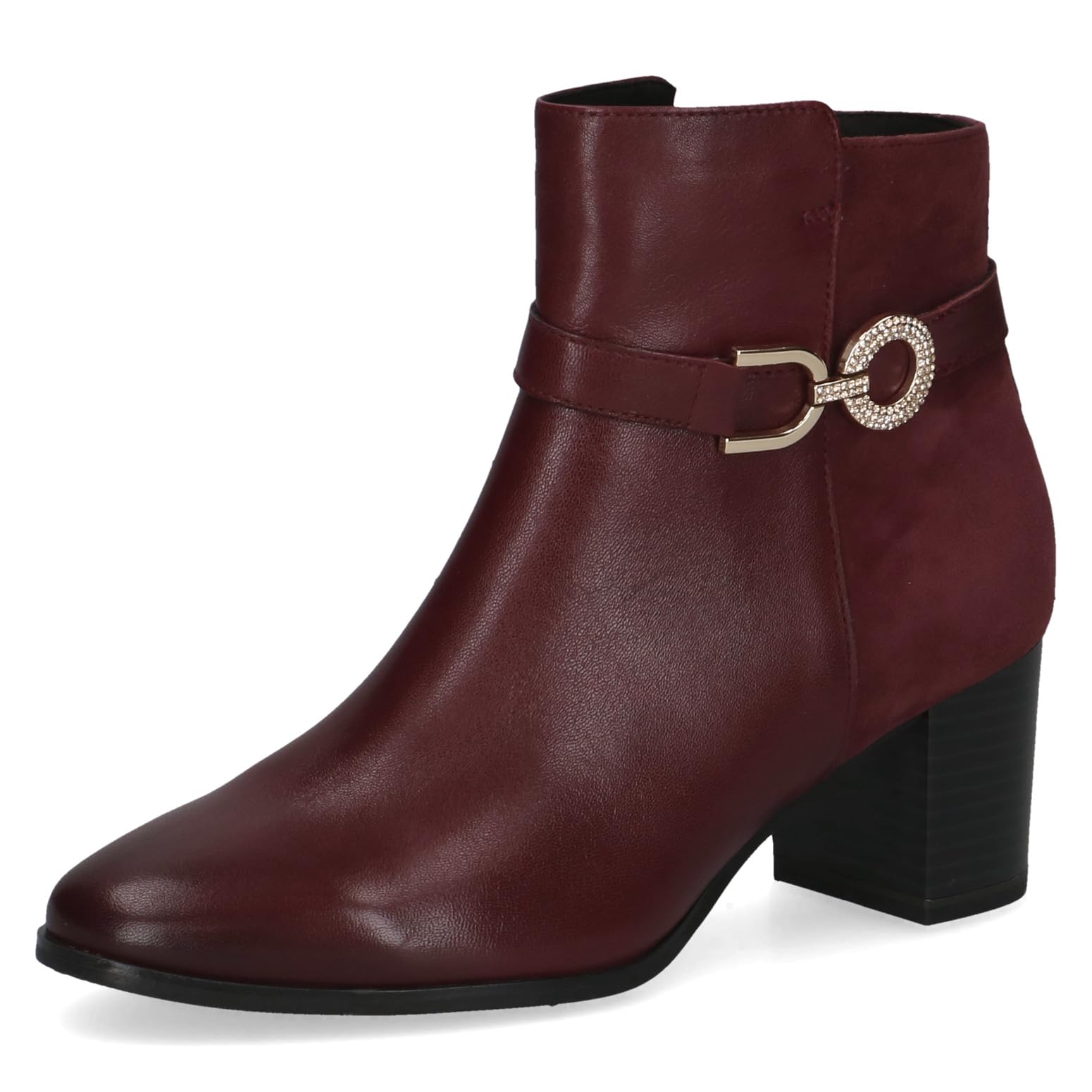 CAPRICE Women's leather ankle boots with block heel, Red (Bordeaux Comb), 5.5 UK