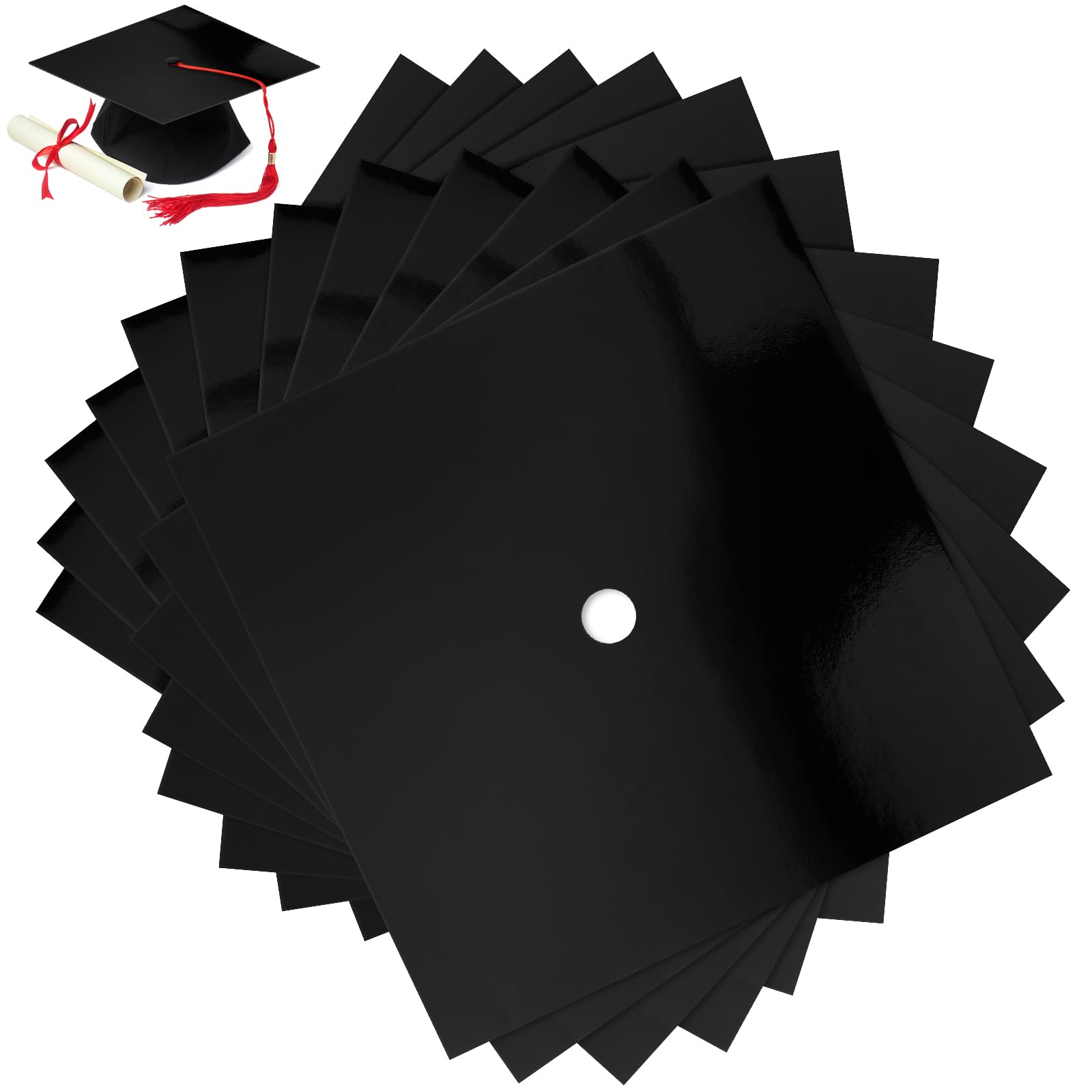 12 Sheets Metallic Cardstock Construction Paper for Graduation Cap Decoration 10x10 inch Colorful Cardstock Grad Cap Cover Card Stock for Graduation Hat Topper Craft DIY(Black)