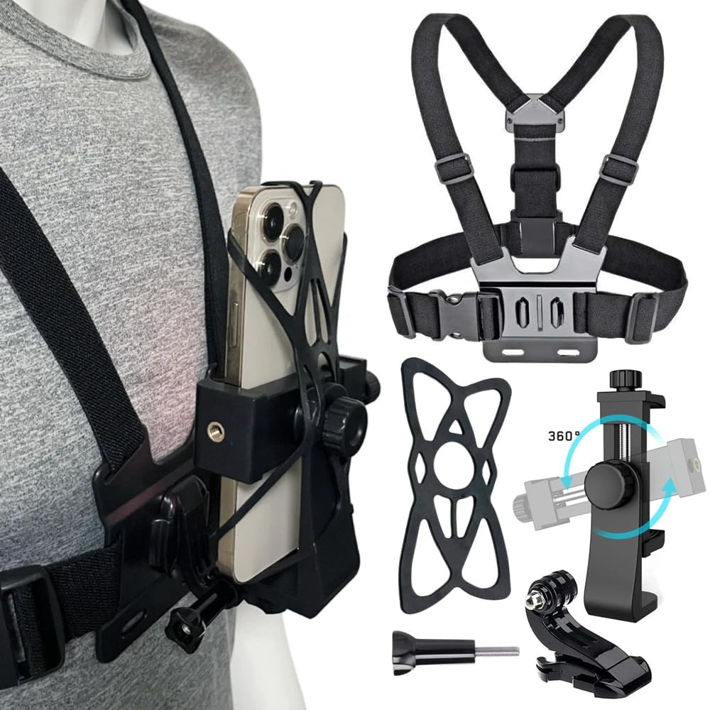 yantralay Chest Strap Mount Harness for Go Pro Hero 13/12/11/10/9/8/7, DJ I Os mo Action 6/5/4, i-Phone 17/16/15/14, Sam-Sung | Mobile Holder Belt for Vlogging, Biking, and Outdoor Sports. 1