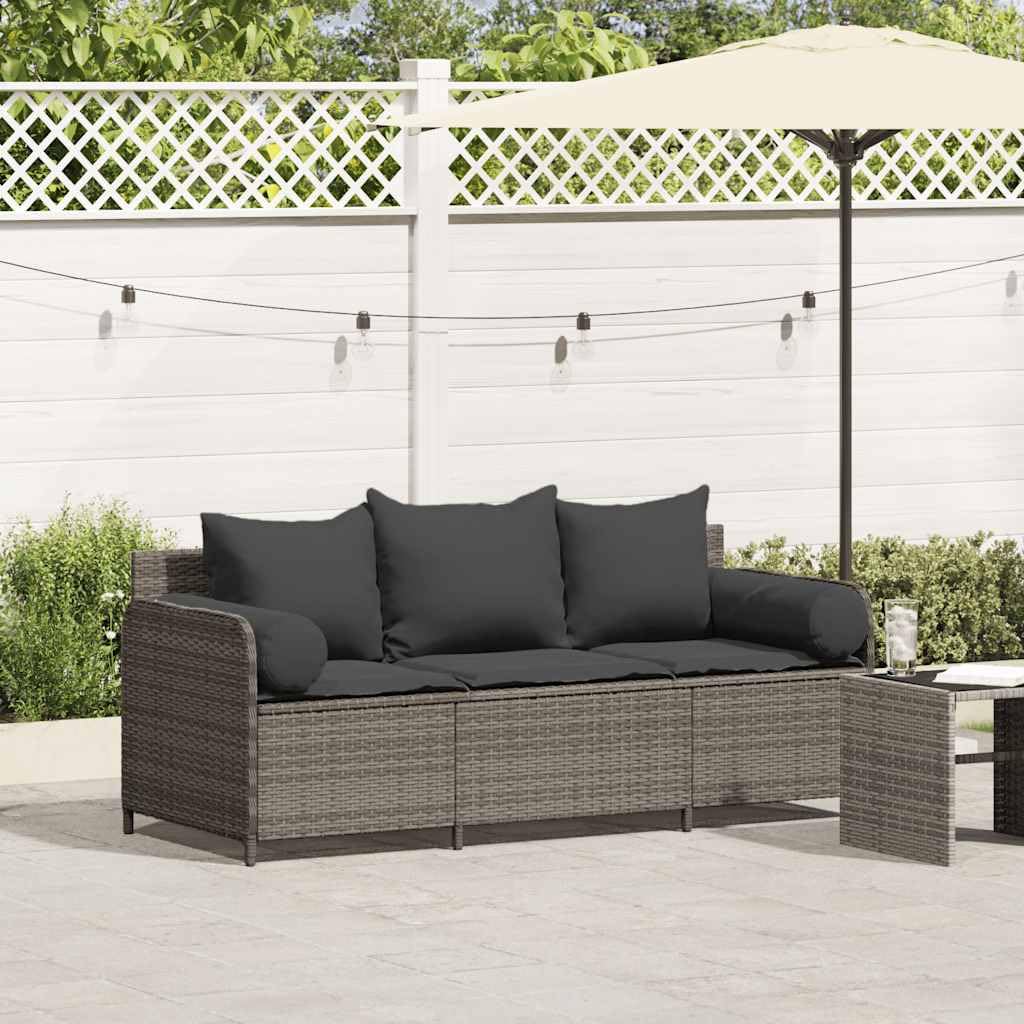 vidaXL Sofá de jardín de 3 plazas con Cojines ratán sintético Gris, sofá de Exterior, Muebles de jardín, Muebles de Patio, Asientos de jardín