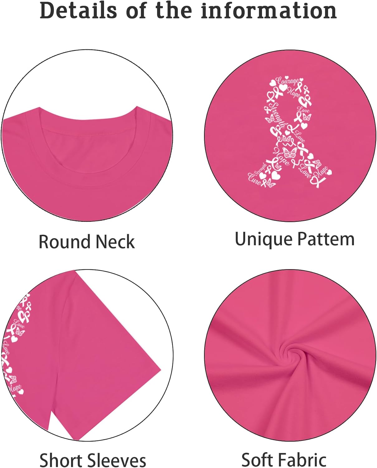 Breast Cancer Shirts for Women Pink Ribbon Breast Cancer Support Tshirts Cancer Awareness Tee Tops - Image 6
