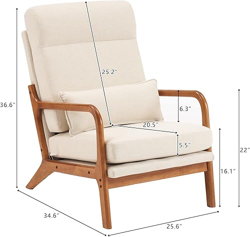 Miniatura 2 de Silla decorativa moderna de mediados de siglo con almohada, respaldo alto, tapizada, con marco de madera maciza y cojín suave para sala de estar,