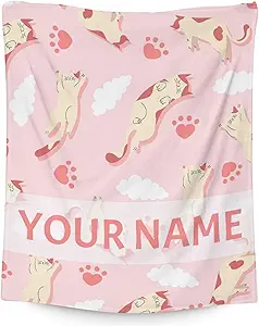 Personalized Cat Blanket Gifts with Name - 40"x50" Cute Throw for Kids & Adults - Pink Soft Fuzzy Blankets for Bed, Couch & Living Room
