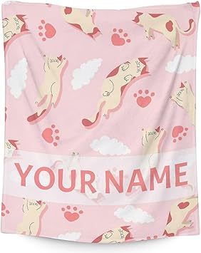 Personalized Cat Blanket Gifts with Name - 40"x50" Cute Throw for Kids & Adults - Pink Soft Fuzzy Blankets for Bed, Couch & Living Room
