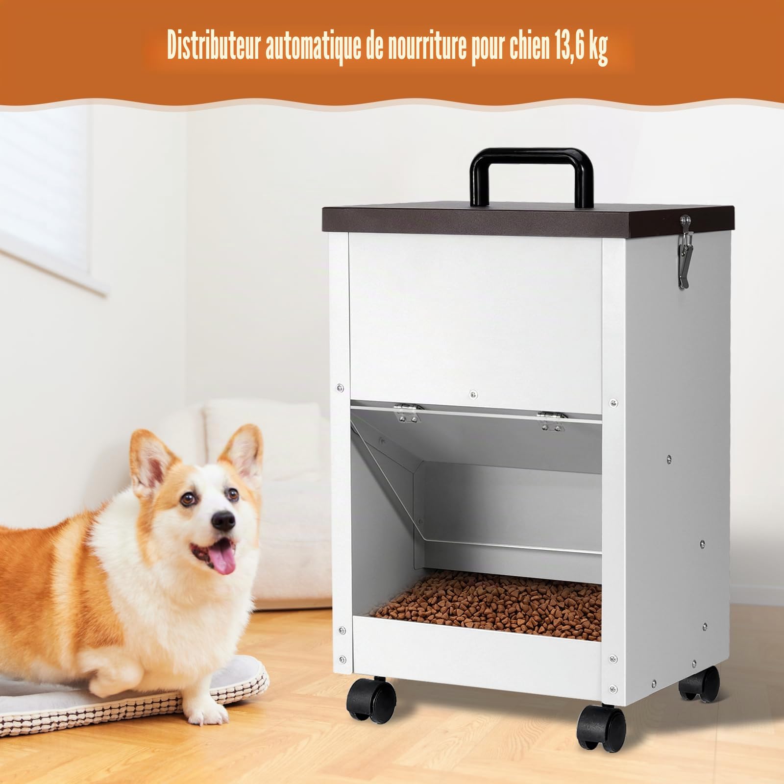 Distributeur Automatique de Nourriture pour Chien, 30 LB Grande Race de Gravité Distributeur de Nourriture pour Chien en Plein Air Grand Métal Galvanisé Distributeur de Nourriture pour Animaux