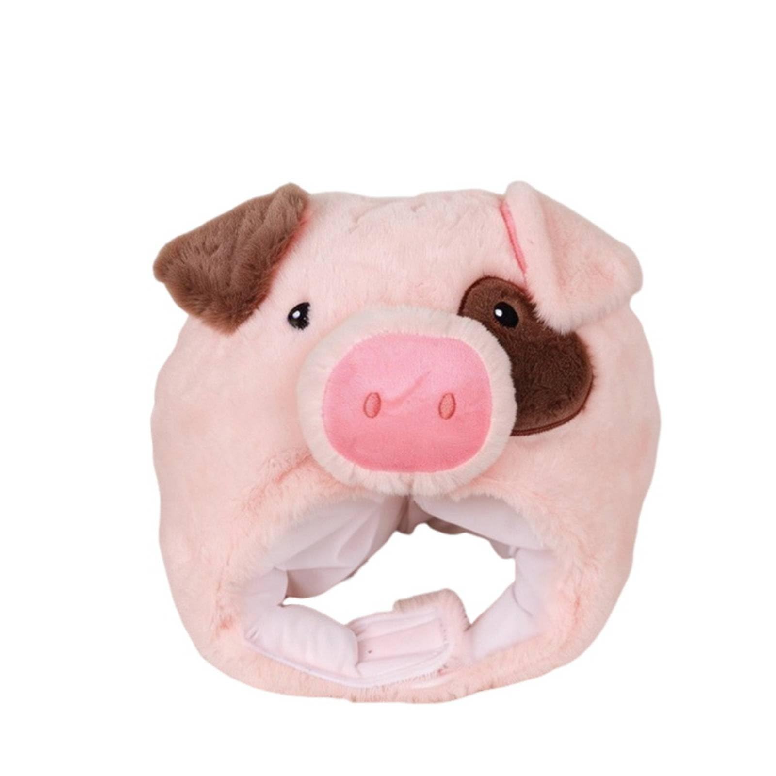 Gorro de Cerdo Rosa de Peluche Sombrero Cabeza de Cerdito de Animal Gorro Disfraz con Calce Mullido y Agradable Felpa Corta y Relleno Pp Adecuado para