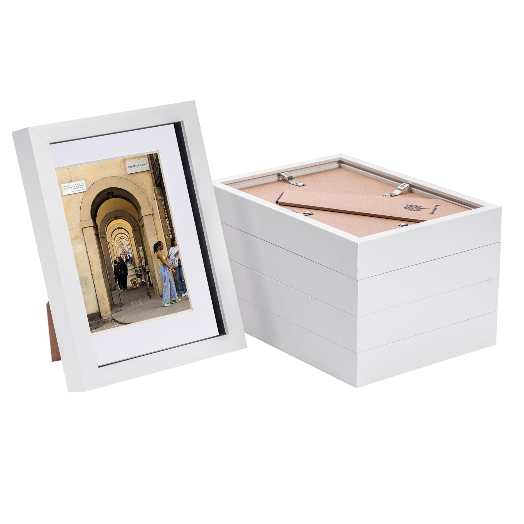 Nicola Spring 3D Shadow Box Photo Frame - A5 (6 x 8") - 3D Photo Frame Picture Frame Memory Box Display Case for Photos, Memorabilia, Artworks, Crafts, Decoration, 4 x 6" Mount White - Set of 5