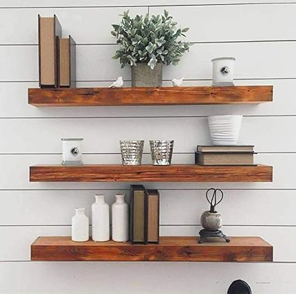 TANWAR HANDICRAFT Wooden Floating Wall Shelf Rack for Home Dcor Display Units Showcase Book Rack for Study Room | Wall Mount Shelves for Home Bedroom Set of 3 Pieces