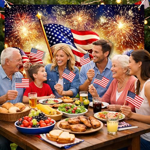 Image of BlissYard 4th of July Banner 71 x 43 Inches Large Patriotic Backdrop American Flag Red White Blue Fireworks Decorations for Outdoor Yard Party,Independence Day Memorial Day Decorations