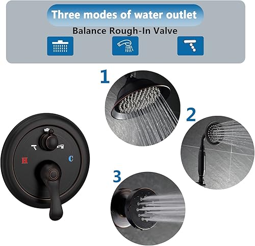 Miniatura 3 de Sistema de ducha antiguo de 8 pulgadas con chorros de cuerpo antiguo montado en la pared, sistema de cabezal de ducha de bronce aceitado mezclador