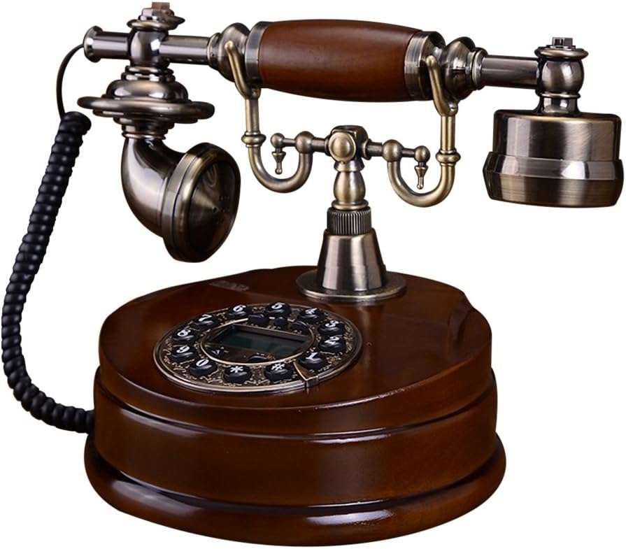 DSDD Retro/Antiguo/Madera Maciza/teléfono/marcación de Teclas/identificador de Llamadas y Esfera de Metal, teléfono con Cable Hecho de Madera Maciza y aleación de teléfono fij