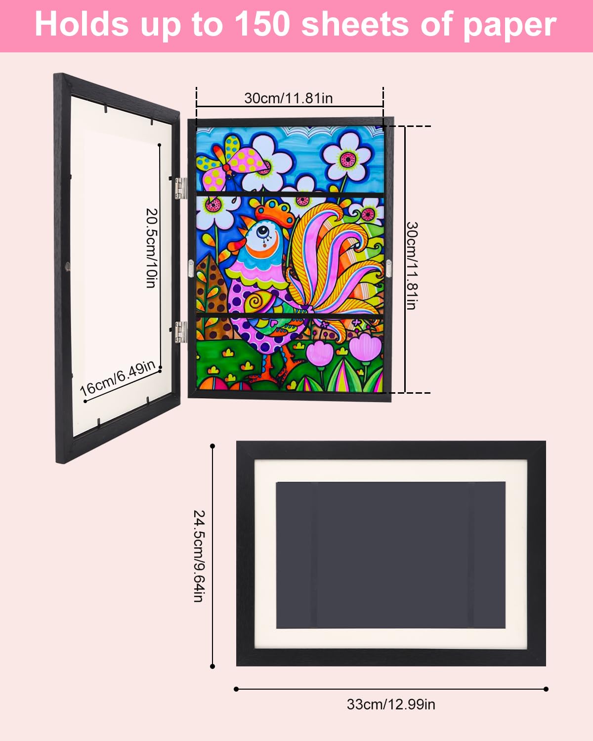 LEAZZLE 2pcs Marco dibujos Infantiles,Marcos De Fotos Para Dibujos Infantiles,marco de arte para niños,Cuadro Guardar Dibujos Niños de Arte para Niños (Nero scuro)