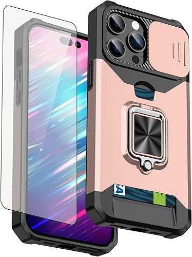 Asuwish Funda compatible con iPhone 15 Pro Max de 6.7 pulgadas y protector de pantalla de vidrio templado, tarjetero y anillo para teléfono celular