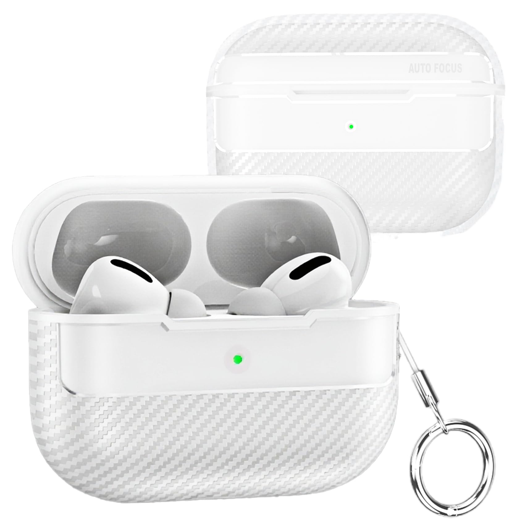 for AirPods Pro 2nd Generation Case, Carbon Fiber Texture Case for AirPods Pro 2 Gen with Carabiner Keychain, Military Shockproof Wireless Cover for AirPods Pro 2 XW Clear