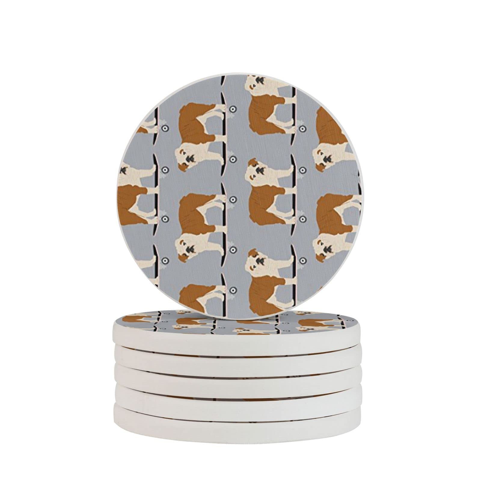 English Bulldog Skateboard Two Pieces Coaster Heat-Resistant Reusable Saucers for Drinks Wine Glasses Plants Cups Mugs