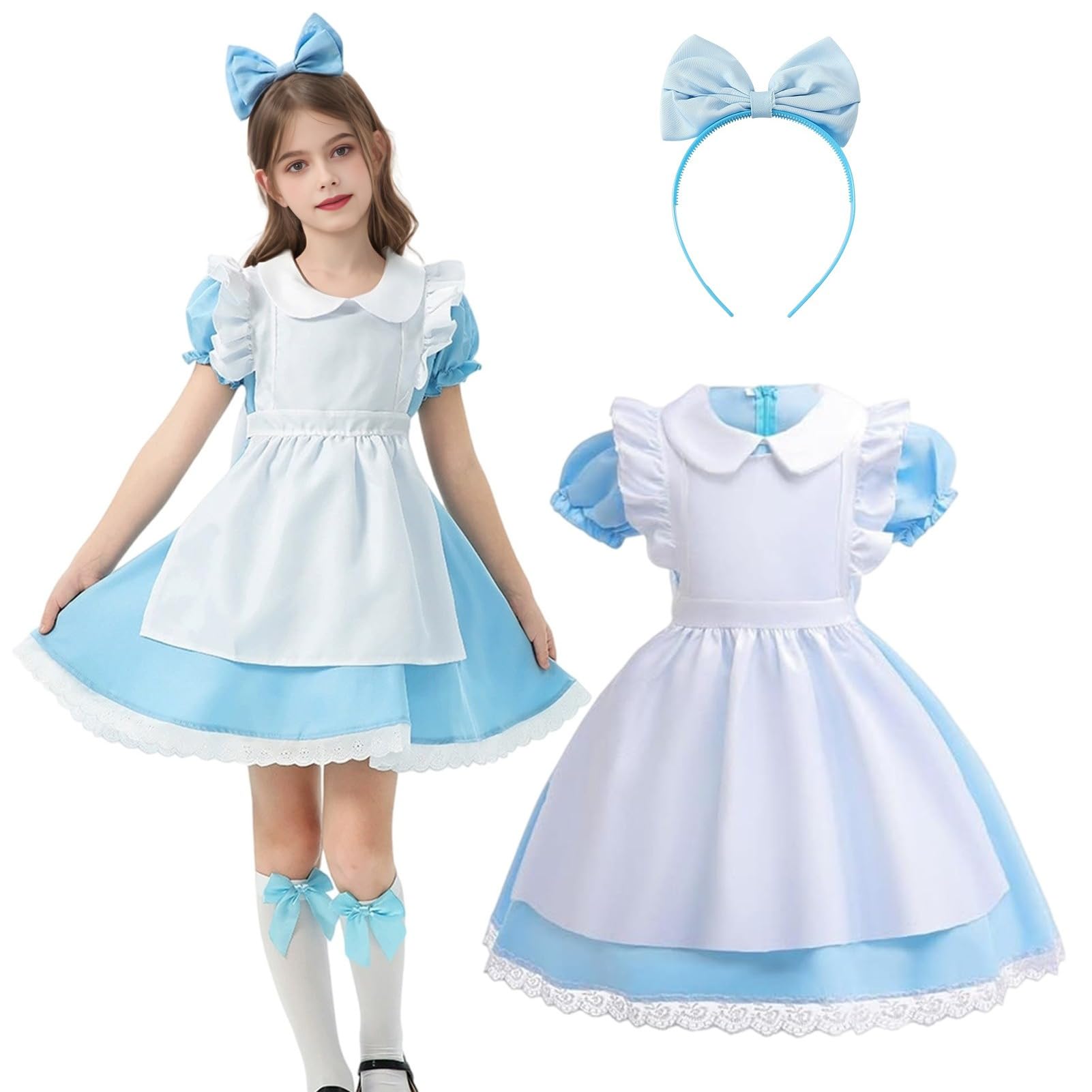 Aleshime Girls Alice In Wonderland Fancy Dress, Alice Costume Girls World Book Day Costume Outfit (4-5 Years)