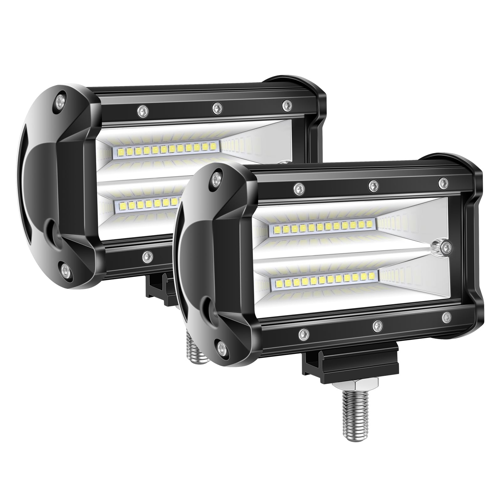 AUXTINGS 2 sztuki 12 cm 72 W potrójny rząd 7D LED oświetlenie robocze bar wiązka powodzi DC 12 V-24 V 6000K pojazdy terenowe 4x4 Atvs Utvs (5 cali trójrzędowe 2 x 72 W powódź)