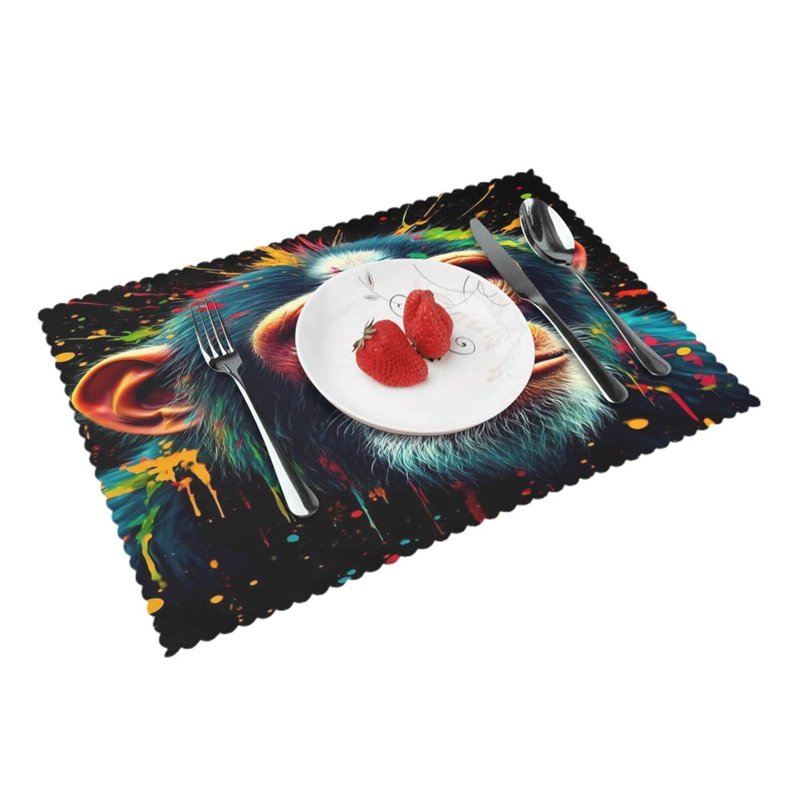 Colorful Monkey Splash Placemats Set of 4 Print Table Mats Place Mats Table Decor for Kitchen Dining 12X18 in