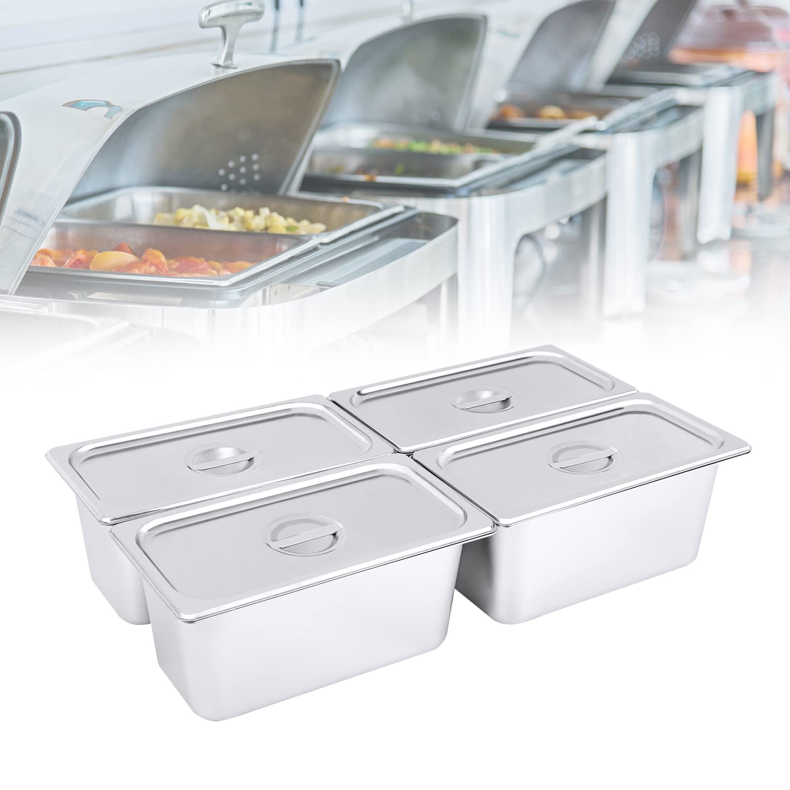 4 contenitori GN 1/3, in acciaio inox con coperchio, profondità 6", contenitore professionale da 5 litri, 32,5 x 17,5 x 15 cm