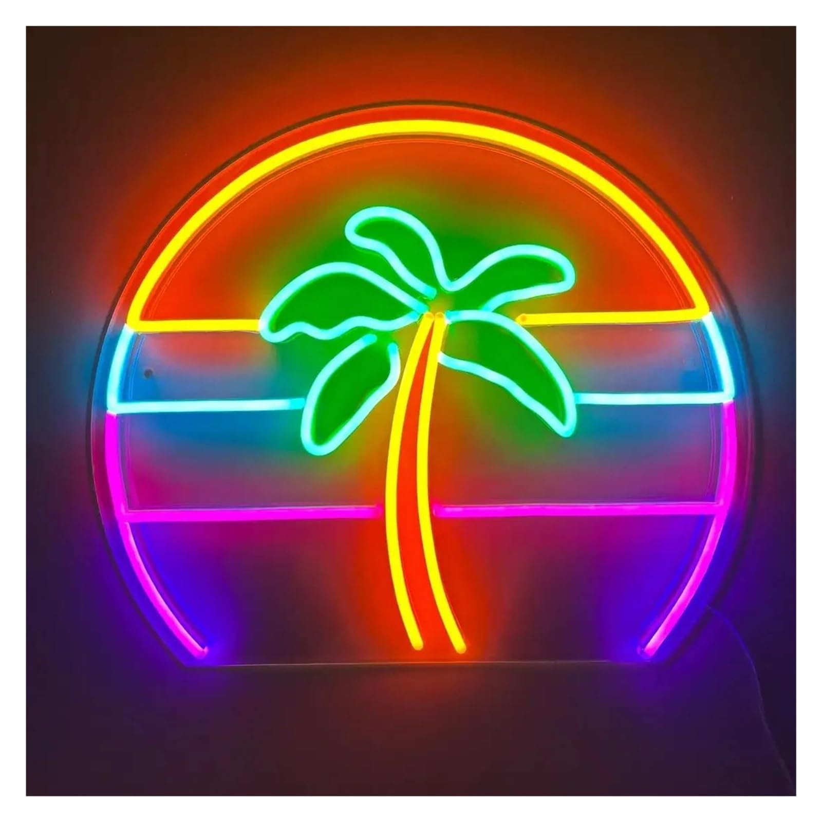 LEMST Signs Lamp Sunset Palm Tree Neon Signs USB Powered Adjustable Brightness Wave Palm Neon Lights, Suitable for Wall Hanging Decor(A,48cmx50cm)