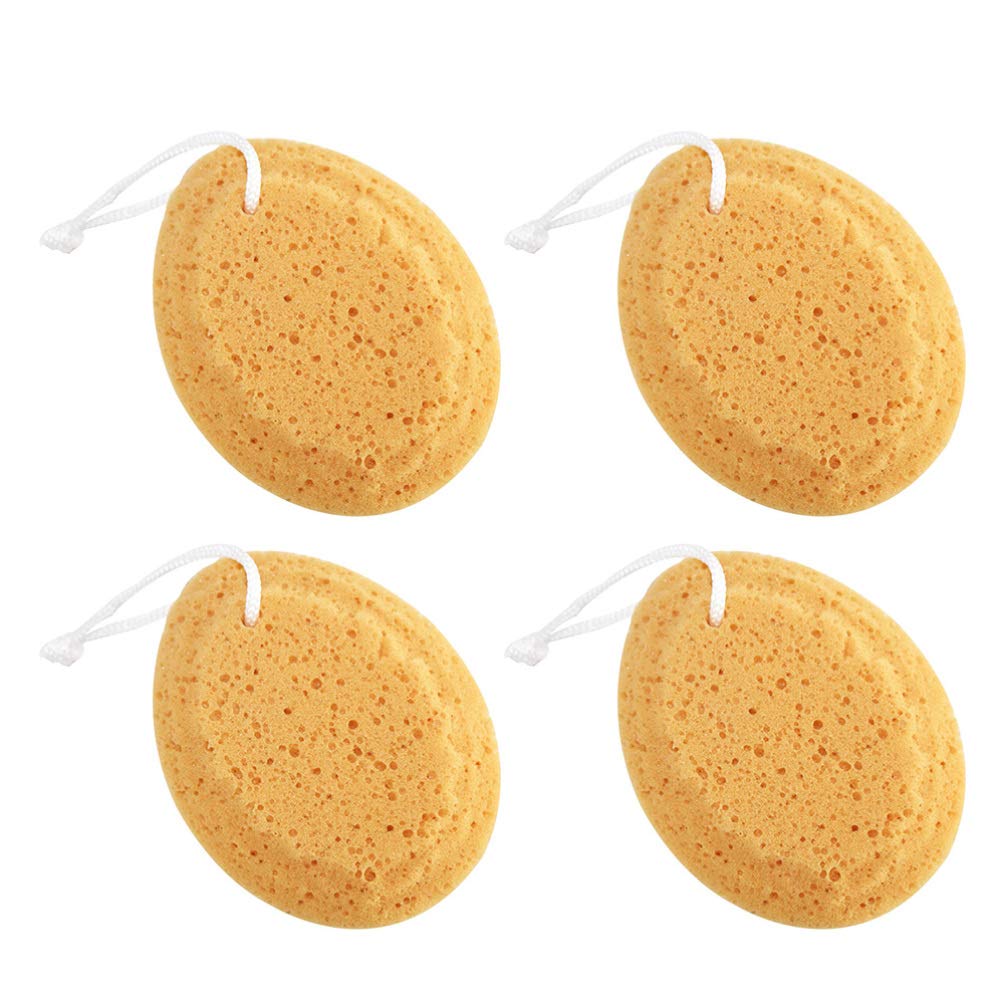 Minkissy Exfoliating Shower Sponges, 4 Pcs Seaweed Cotton Bath Sponges Honeycomb Body Sponge Body Scrubber for Adults and Kids