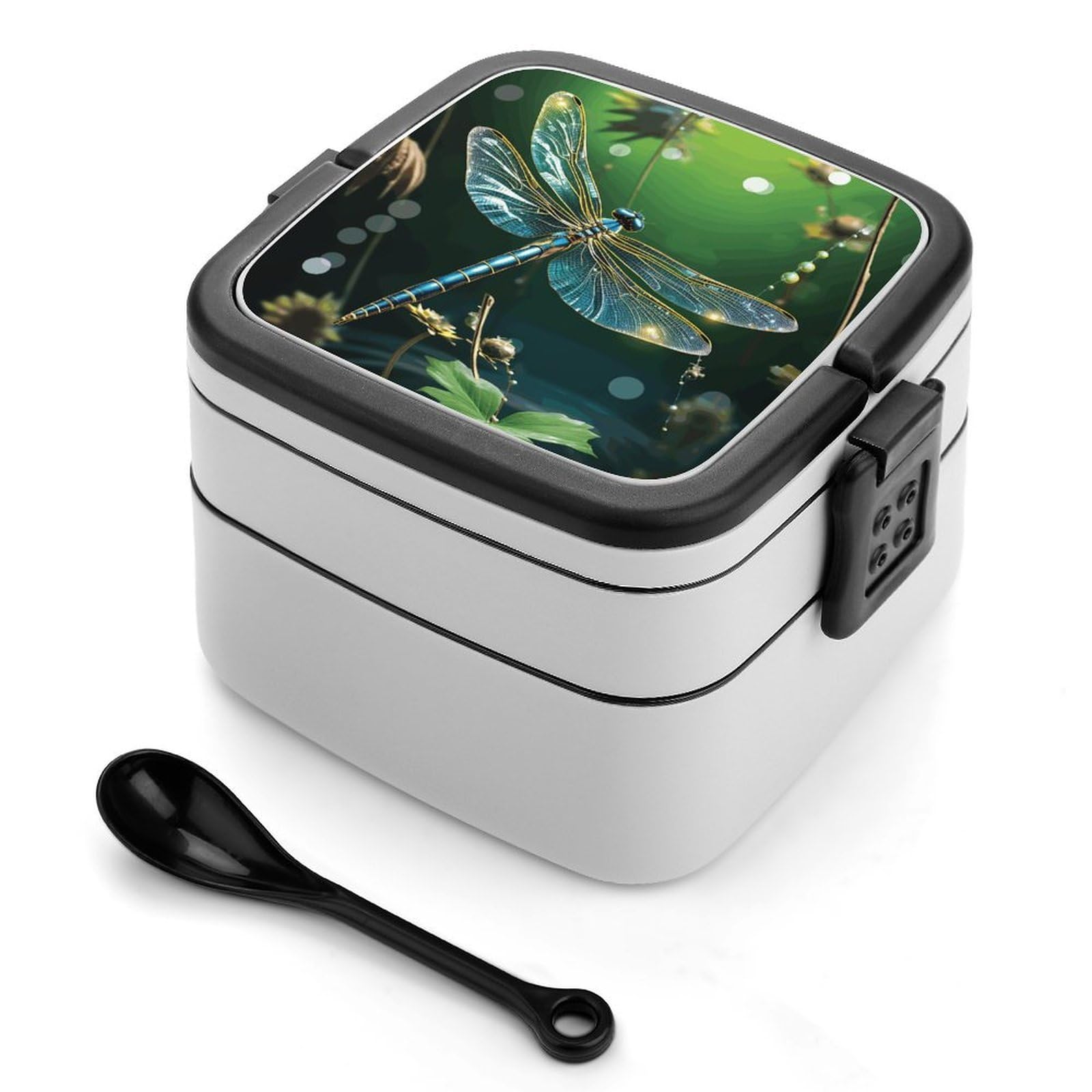 VstaDank Dragonfly Green Bento Box Portable Adult Lunch Box with 2 Layer&Spoon Reusable Insulated Lunchbox Large Food Containers Leak Proof Lunch Containers for Work Camping Meal Prep