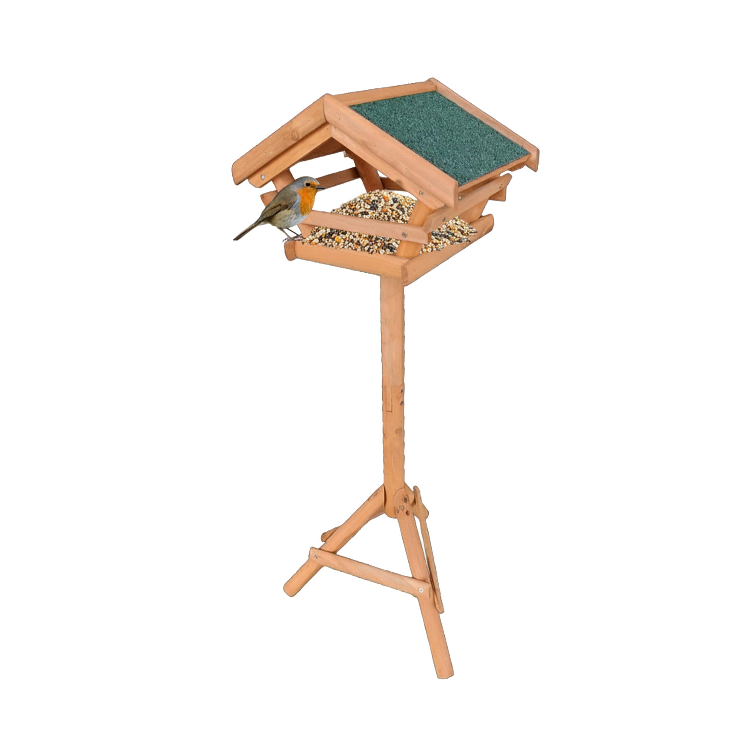 Relaxdays Bird Feeder with Stand, Weatherproof Roof, Garden & Terrace, Bird House, Natural Fir Wood, Orange