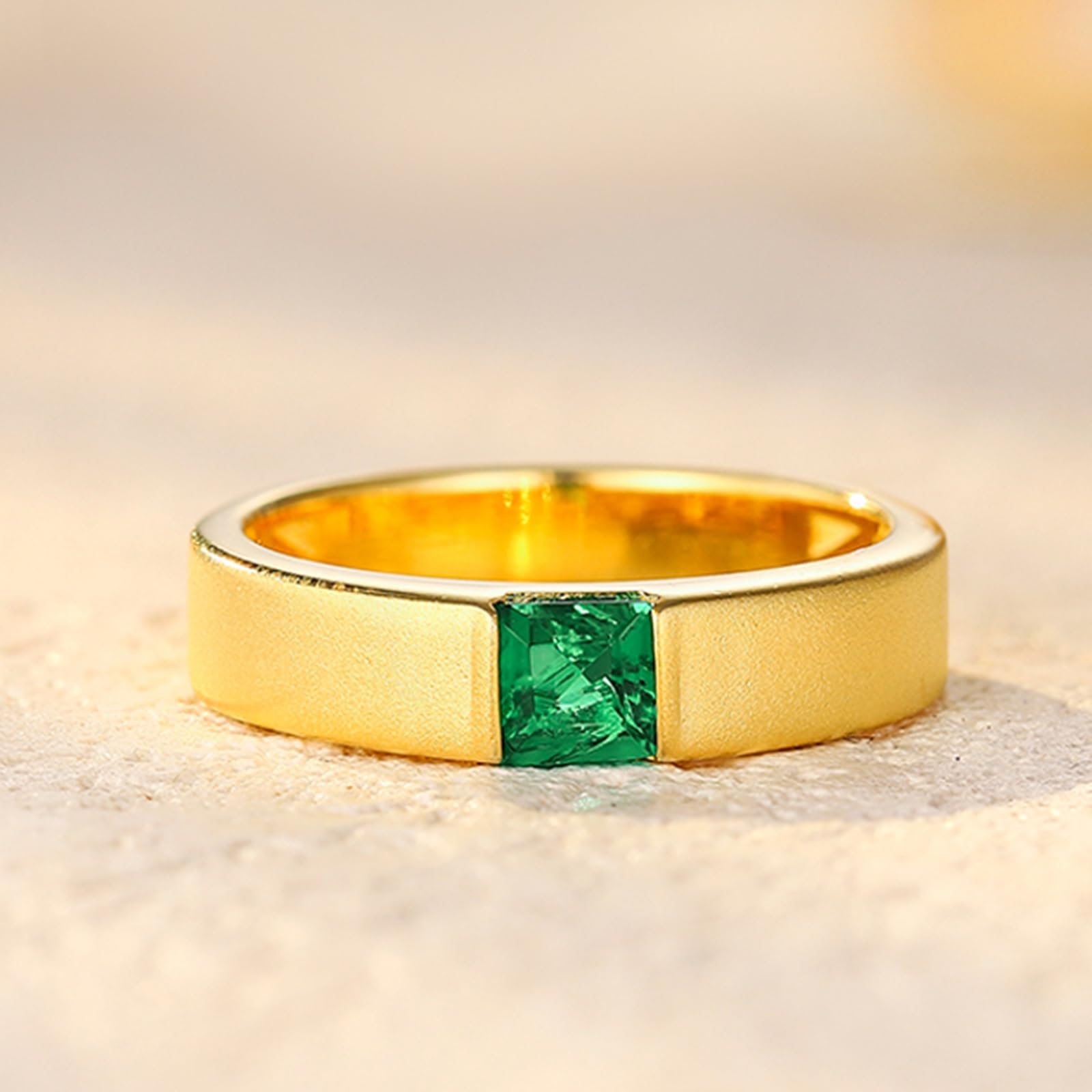 Anillo de mujer de oro auténtico, solitario con esmeralda de 0,3 quilates