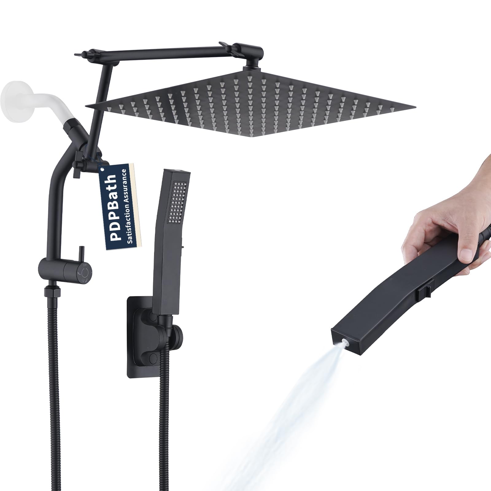 Qzgyoool Metal 12'' Rain Shower Head With Handheld Spray, 4 1 Settings - View #10