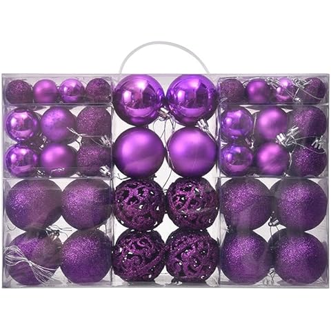 NJN 100pcs Christmas Ball Ornaments, Shatterproof Christmas Ornaments Set with Hand-held Gift Package for Xmas Tree(Purple) Cover