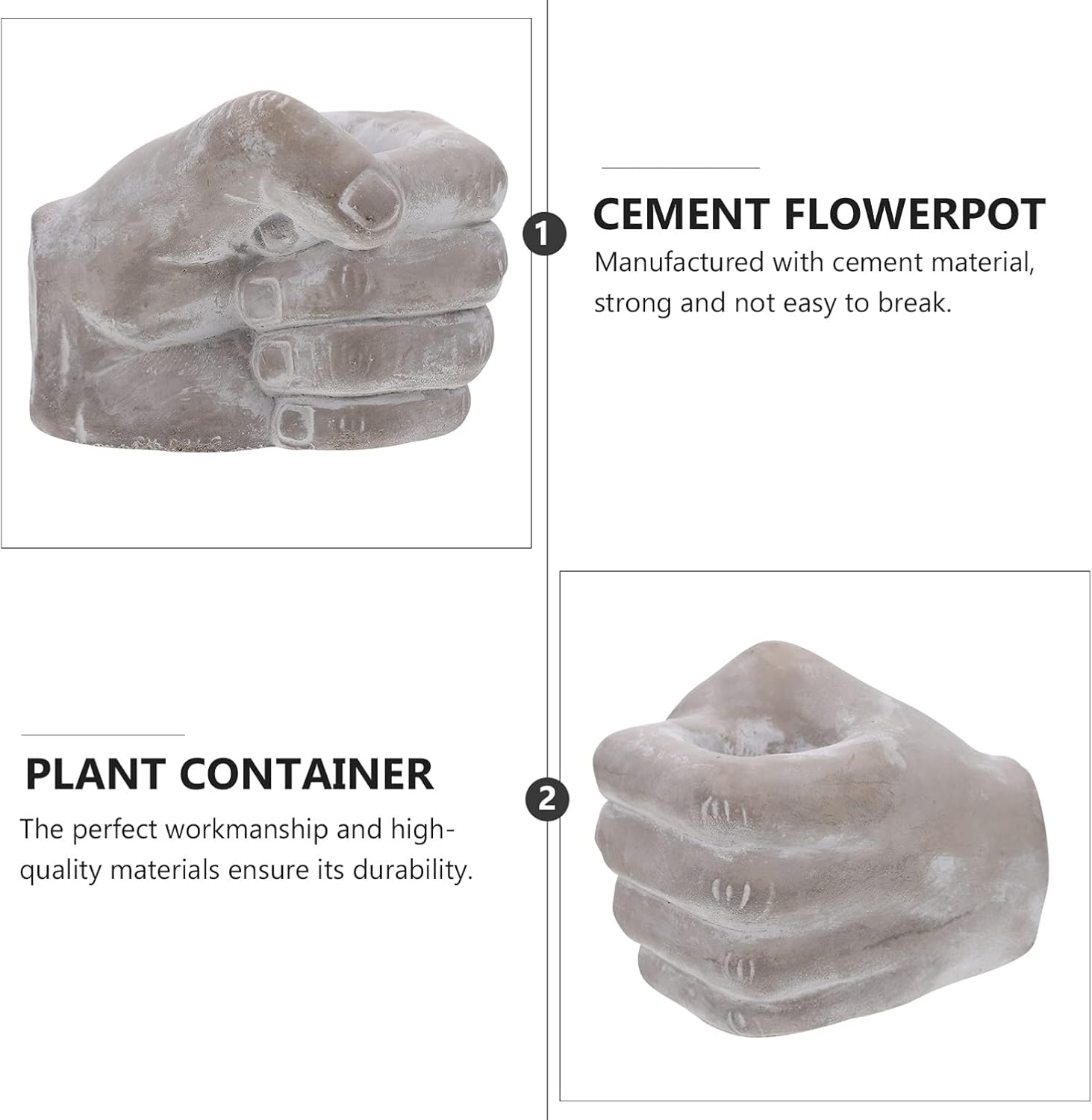 Hemoton Hand Fist Shape Flower Pot Cement Succulent Pot Succulent Cactus Plant Pot Planter Container with Drainage Hole for Home Office Garden