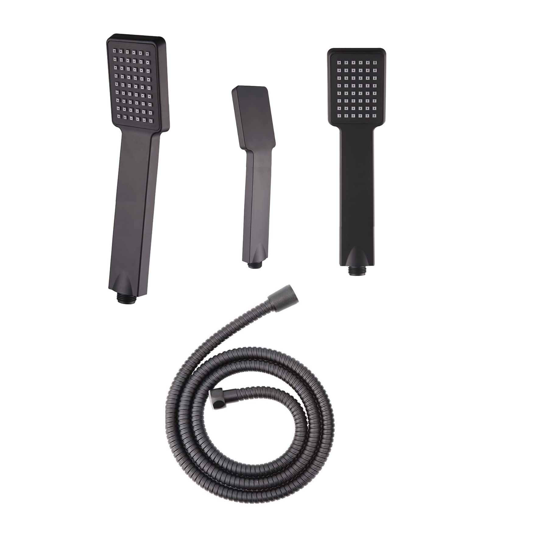 Hairstore Black Matt Universal 1 Mode Shower With Shower Hose 1.5 M Slim Square High Pressure Shower Head Rainfall Hand Held Water Saving Bathroom Handshower