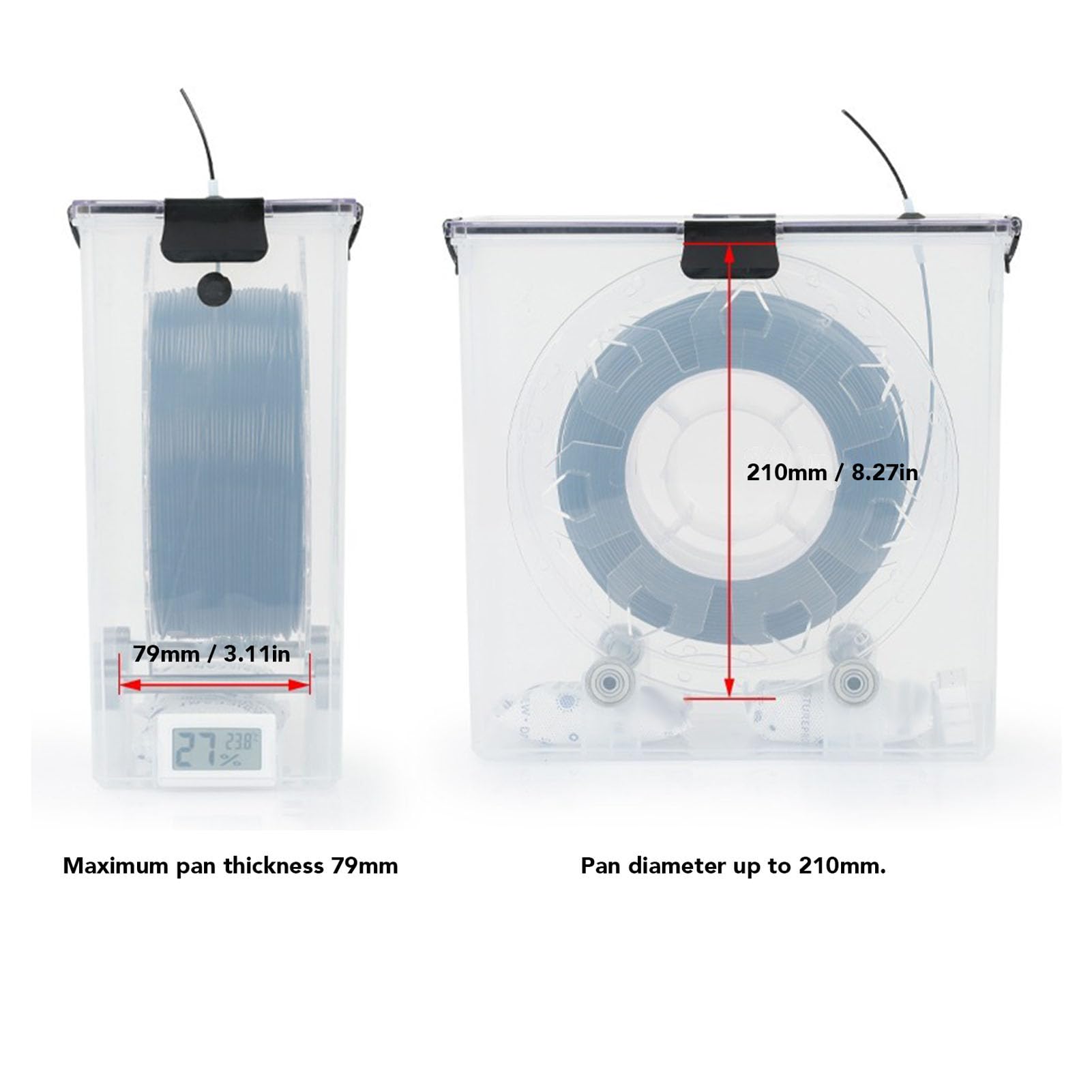 Caja del secador del filamento de la impresora 3D, Deshidratador de material de impresora 3D multifuncional 1KG actualizado con bolsa de sellado y termohigrómetro